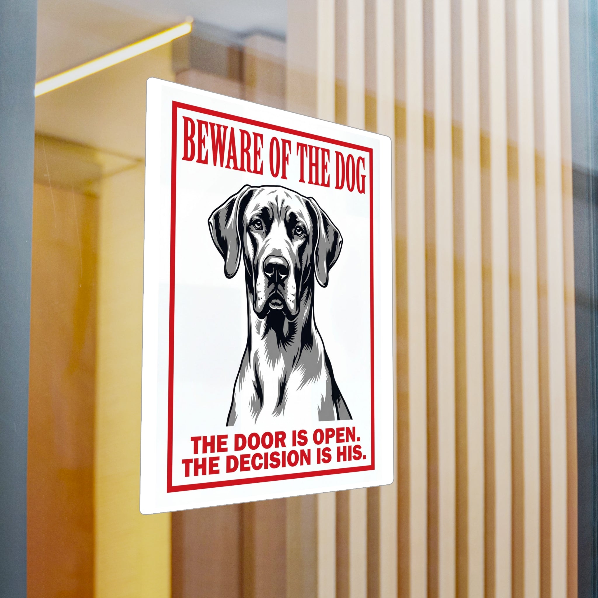 Beware of Great Dane Sign – Red Border Warning Outdoor Vinyl Decal – detail view