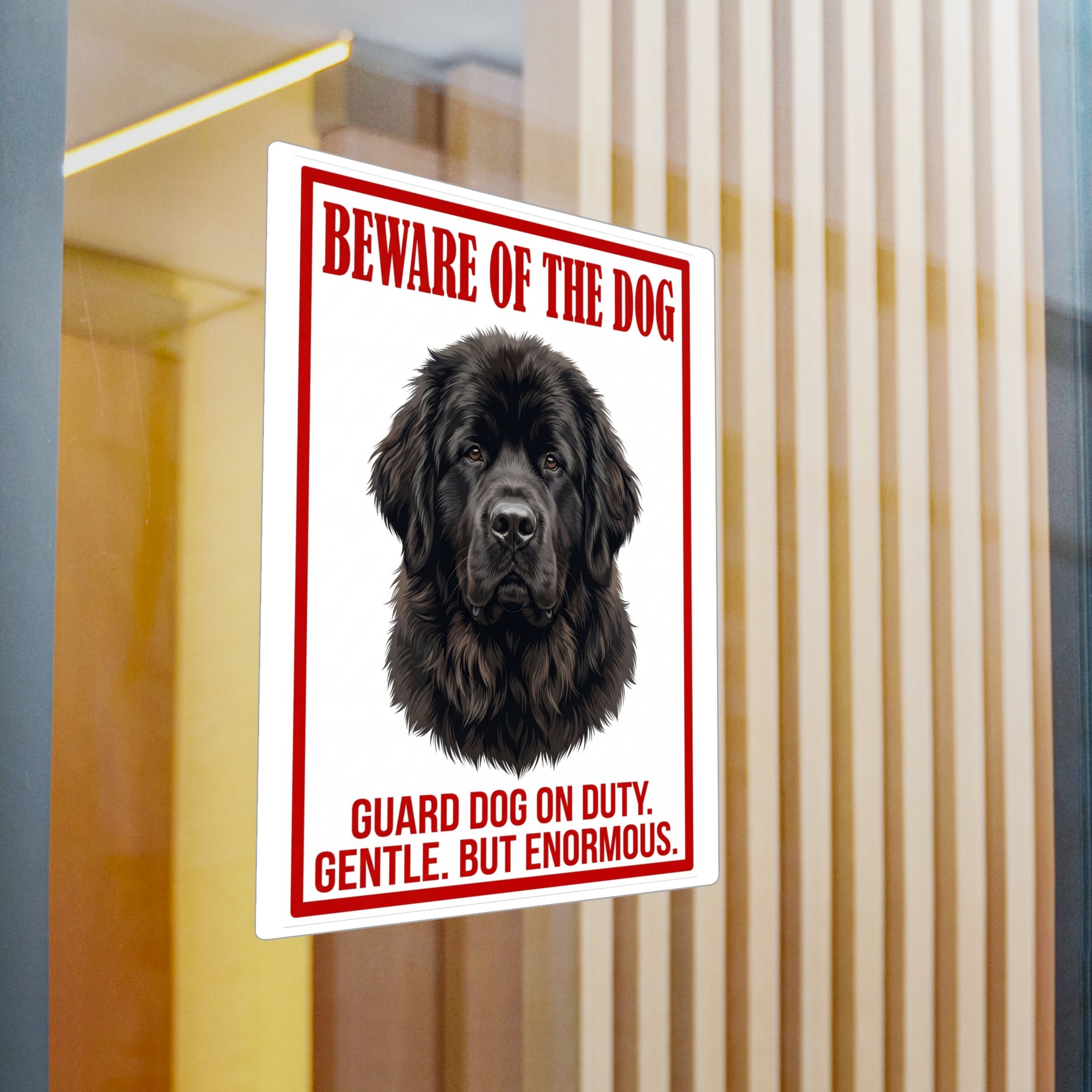 Beware of Newfoundland Sign – Bold Red Warning Outdoor Vinyl Decal – detail view