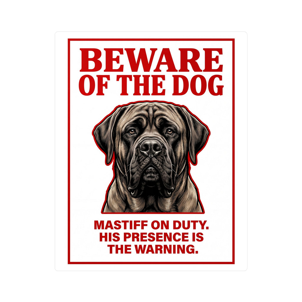 Beware of Mastiff Sign – Red Bold Warning Outdoor Vinyl Decal – side view