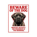 Beware of Mastiff Sign – Red Bold Warning Outdoor Vinyl Decal – side view
