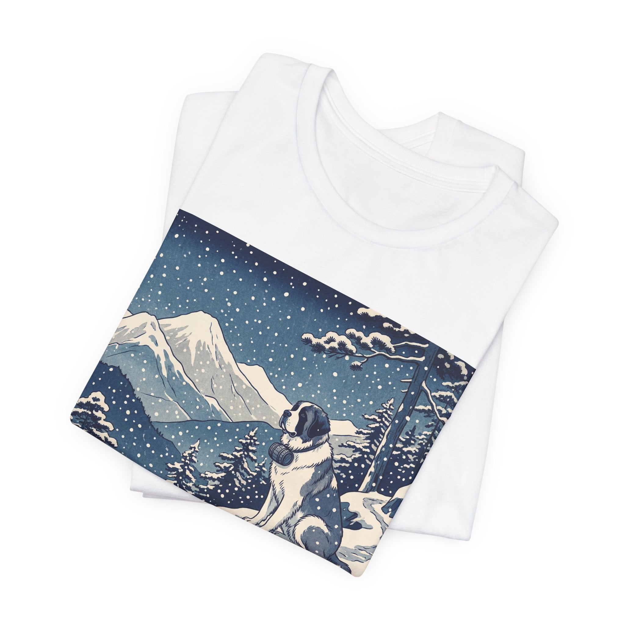 Hiroshige Style Saint Bernard T-Shirt — Snowy Mountain Trail Art Print