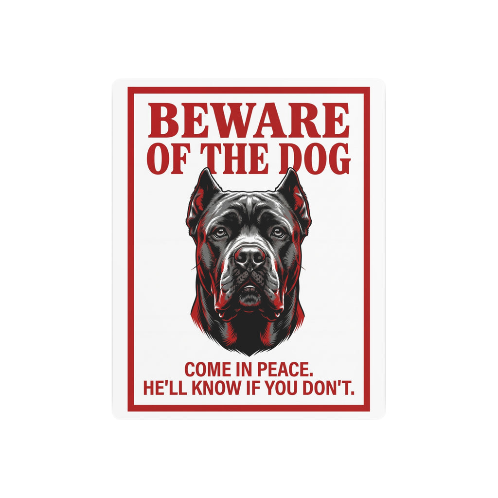 Beware of Cane Corso Metal Sign – Red Black Portrait Aluminum Wall Sign – side view