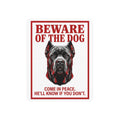 Beware of Cane Corso Metal Sign – Red Black Portrait Aluminum Wall Sign – side view