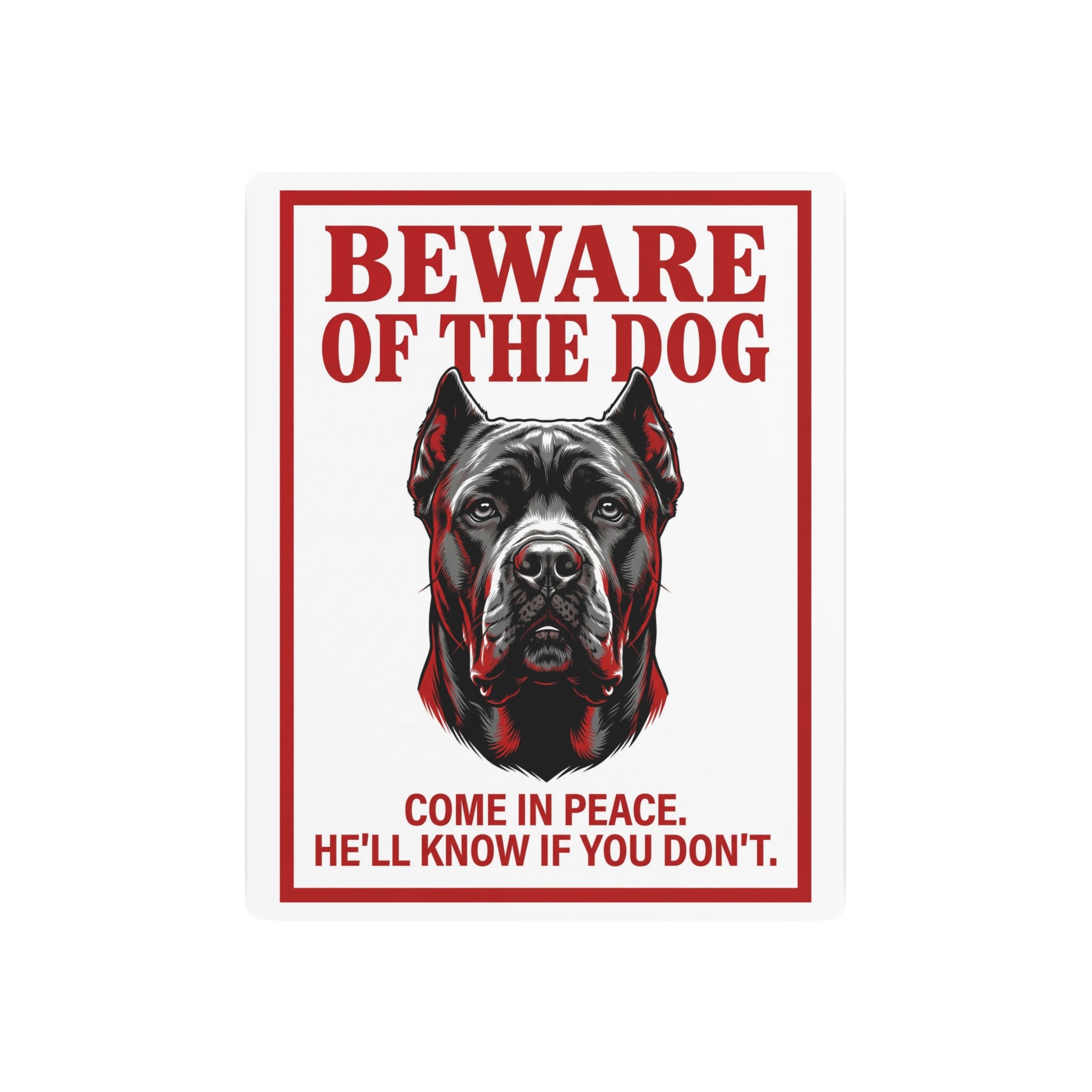 Beware of Cane Corso Metal Sign – Red Black Portrait Aluminum Wall Sign – side view