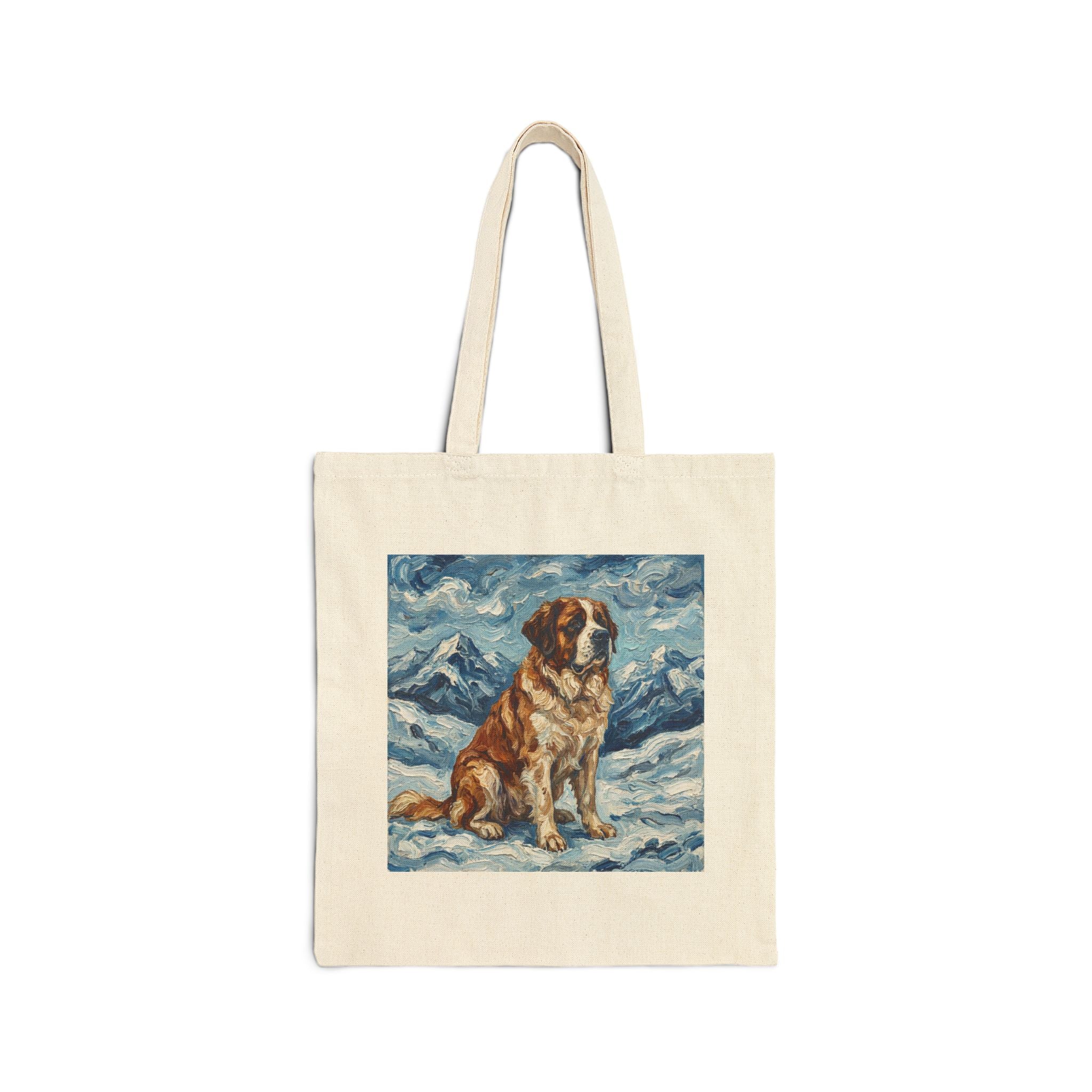 Van Gogh Style Saint Bernard Tote Bag – Alpine Snow Art Print – side view