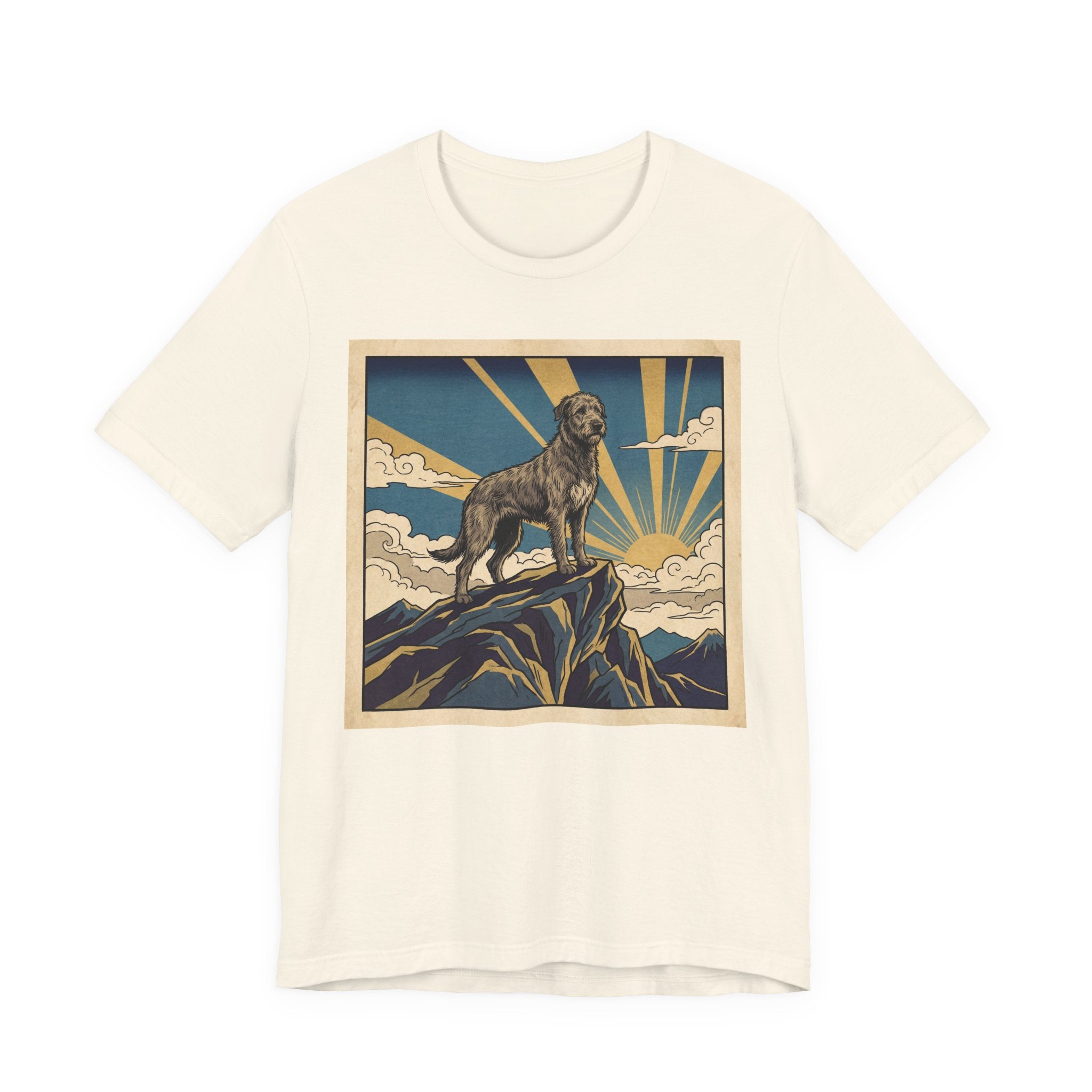 Woodblock Print Irish Wolfhound T-Shirt — Golden Sunburst Summit Art Print