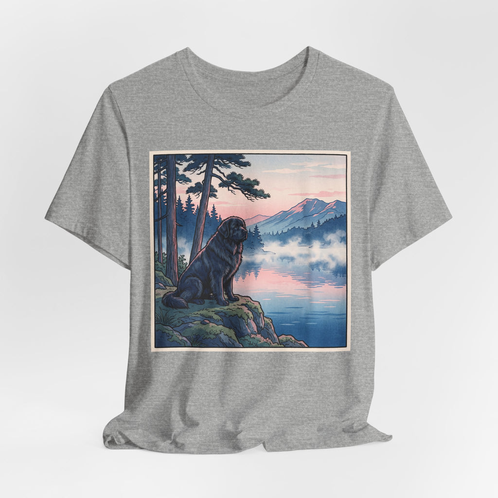 Hiroshige Style Newfoundland T-Shirt — Misty Lake Dawn Art Print