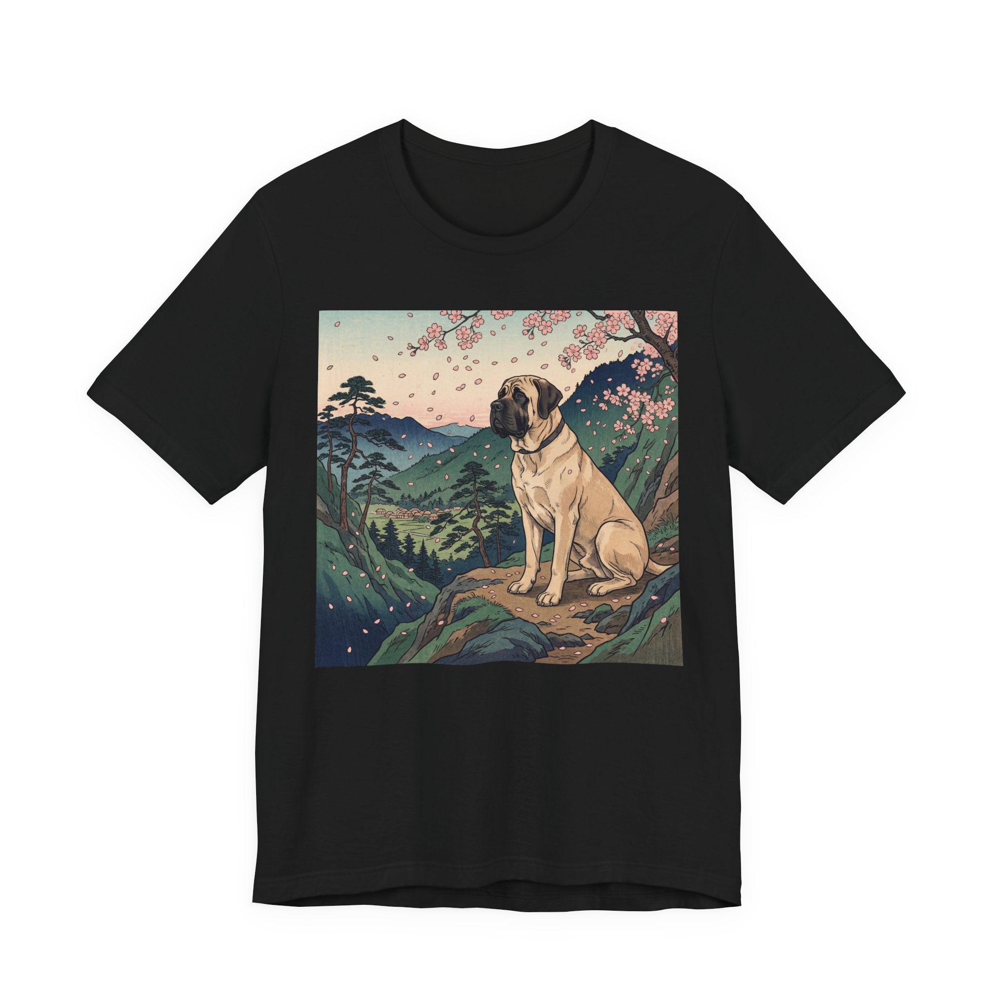 Ukiyo-e Mastiff T-Shirt — Cherry Blossom Overlook Art Print