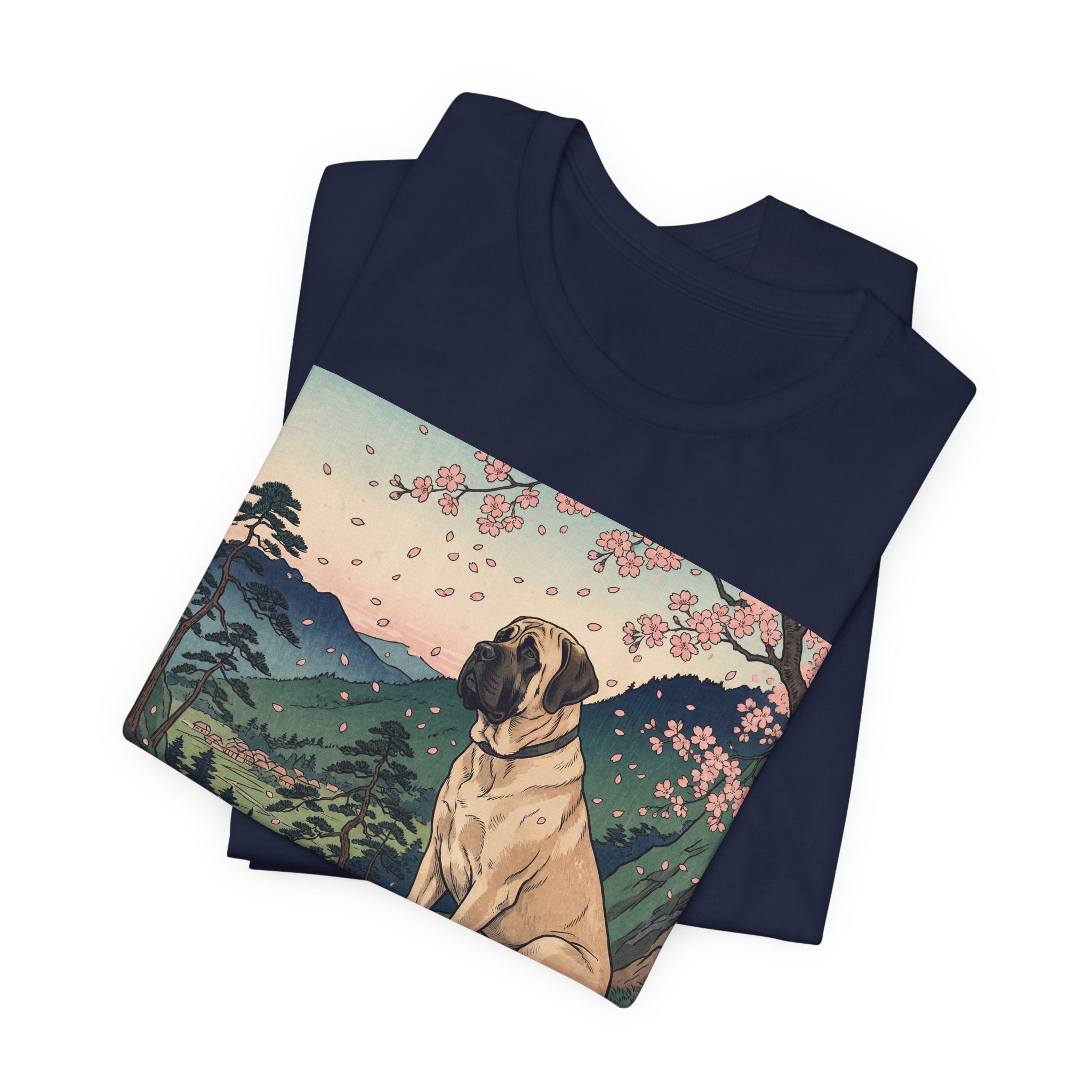 Ukiyo-e Mastiff T-Shirt — Cherry Blossom Overlook Art Print