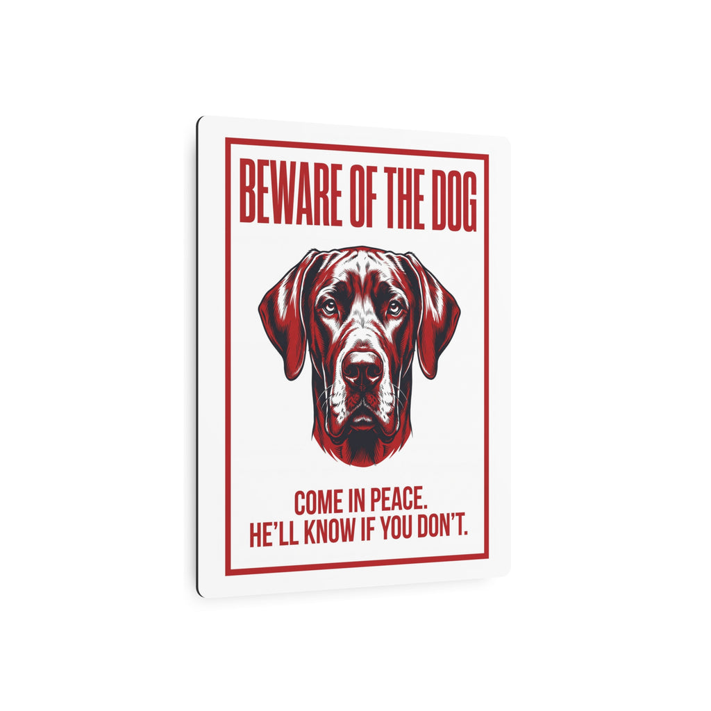 Beware of Great Dane Metal Sign – Red Portrait Aluminum Wall Sign – lifestyle view