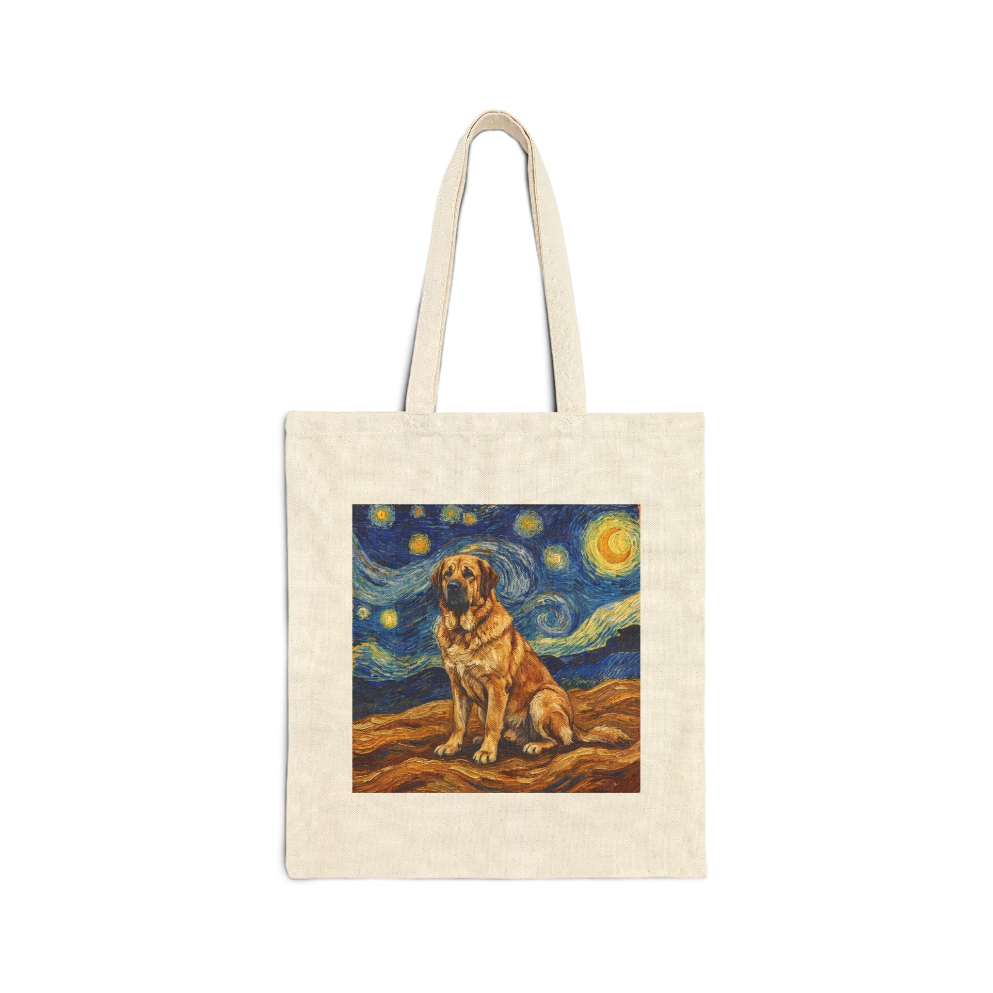Van Gogh Spanish Mastiff Tote Bag – Starry Night Swirl Art Print – side view