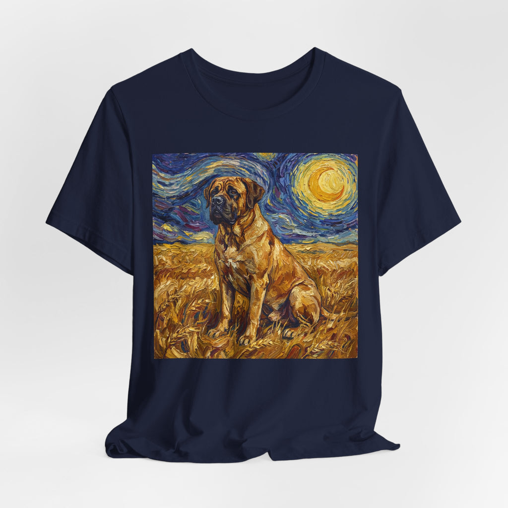 Van Gogh Style Mastiff T-Shirt — Starry Night Wheat Field Art Print