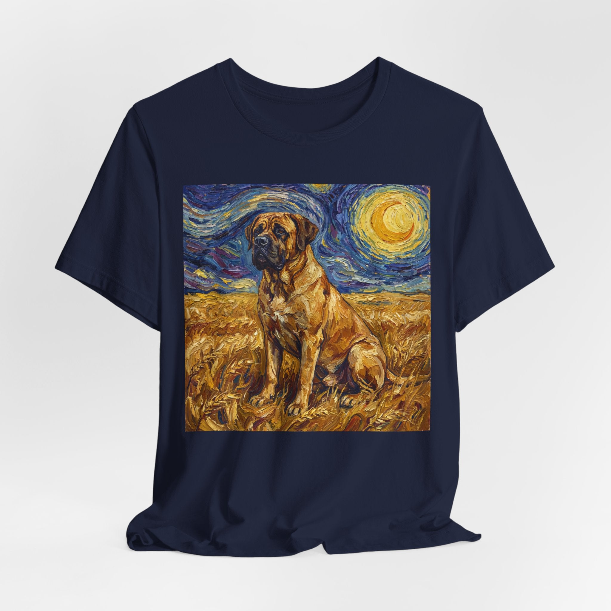 Van Gogh Style Mastiff T-Shirt — Starry Night Wheat Field Art Print