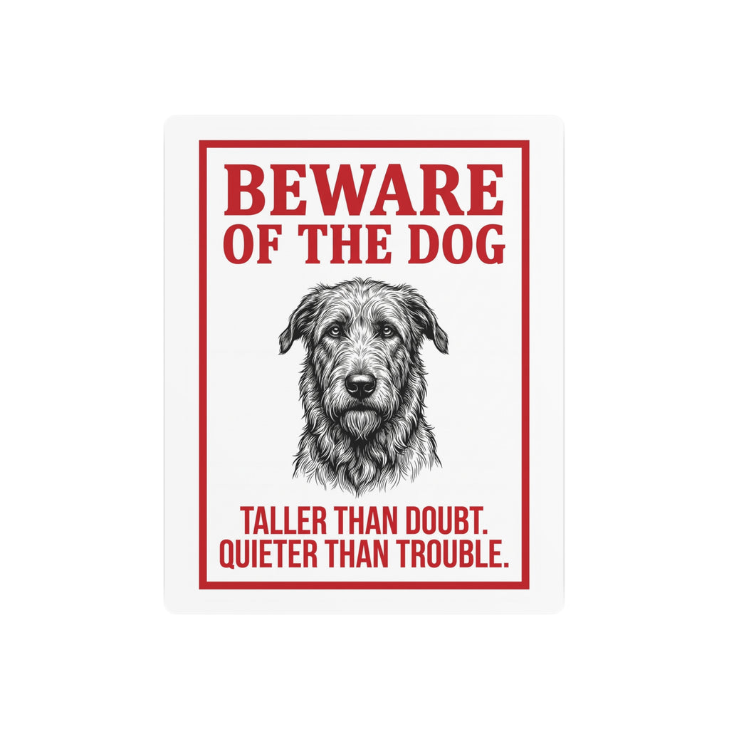 Beware of Irish Wolfhound Metal Sign – Wiry Portrait Aluminum Wall Sign – side view