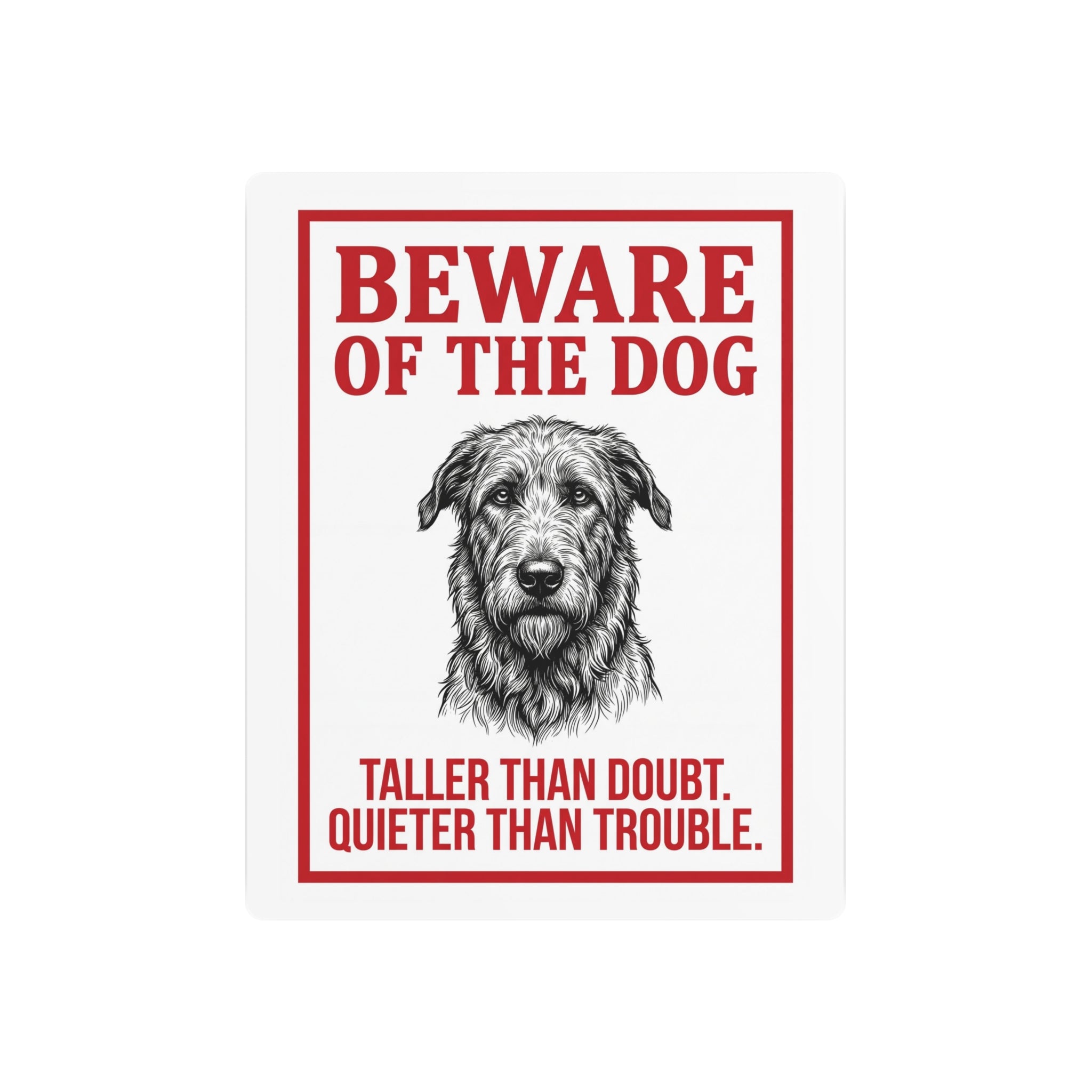 Beware of Irish Wolfhound Metal Sign – Wiry Portrait Aluminum Wall Sign – side view