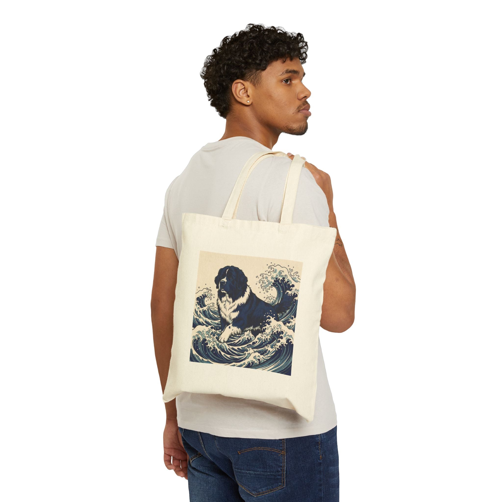 Hokusai Wave Newfoundland Tote Bag – Woodblock Art Print – lifestyle view
