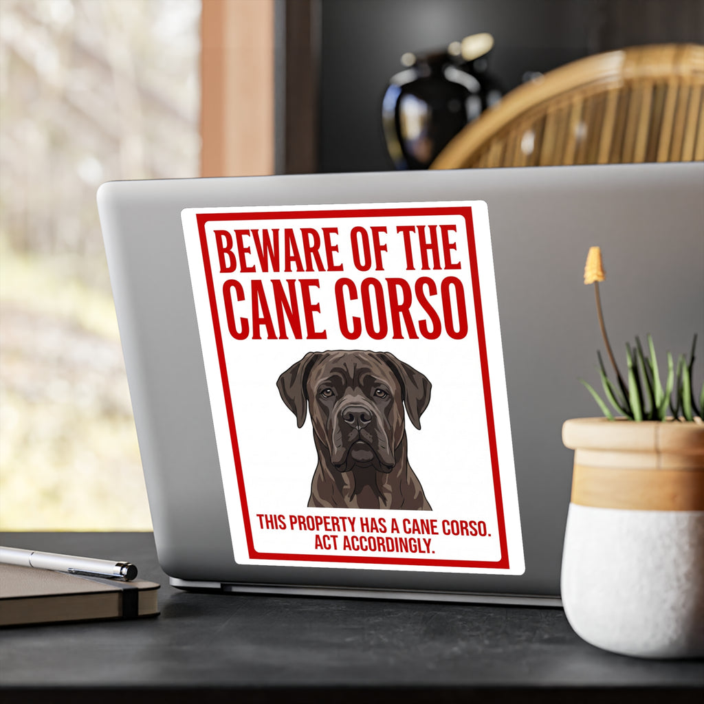 Beware of Cane Corso Sign – Bold Red Border Outdoor Vinyl Decal – alternate view