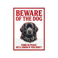 Beware of Newfoundland Sign – Bold Red Portrait Outdoor Vinyl Decal – side view
