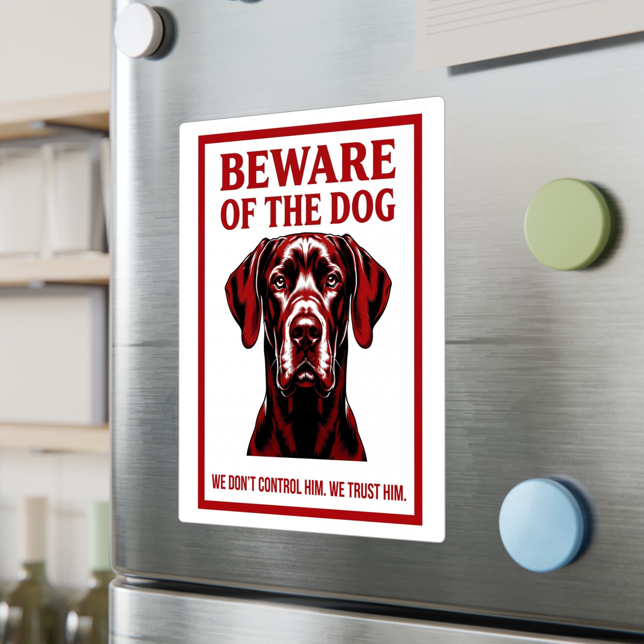 Beware of Great Dane Sign – Bold Red Portrait Outdoor Vinyl Decal – lifestyle view