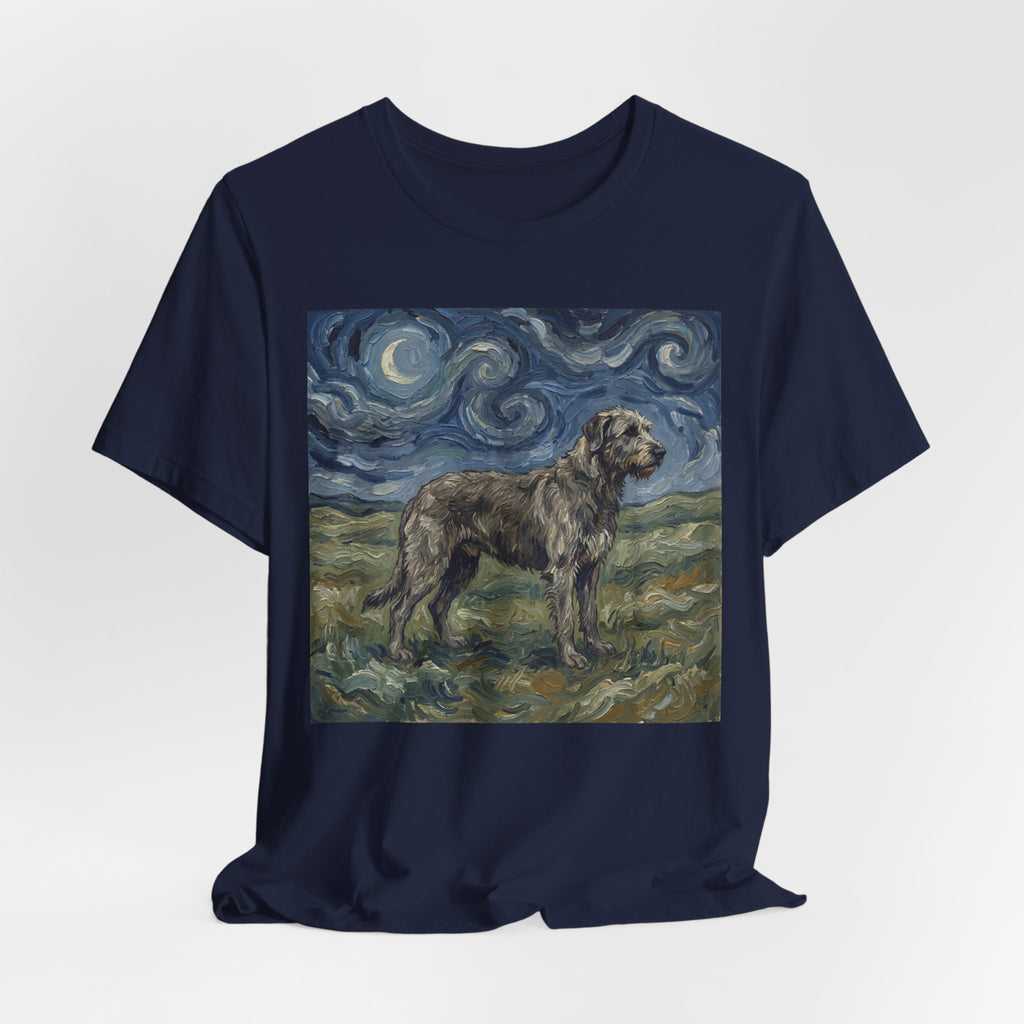 Van Gogh Style Irish Wolfhound T-Shirt — Swirling Moonlit Sky Art Print