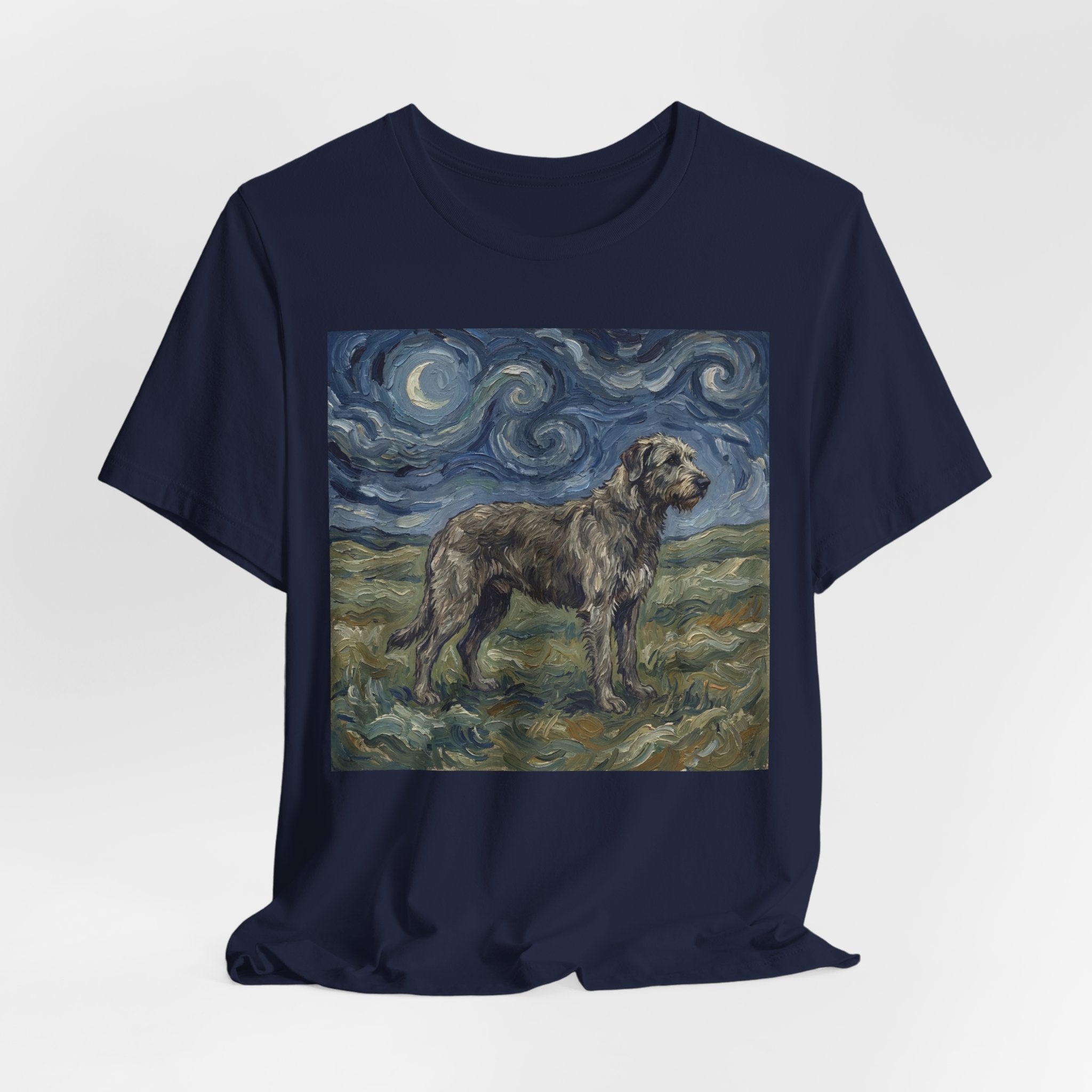 Van Gogh Style Irish Wolfhound T-Shirt — Swirling Moonlit Sky Art Print