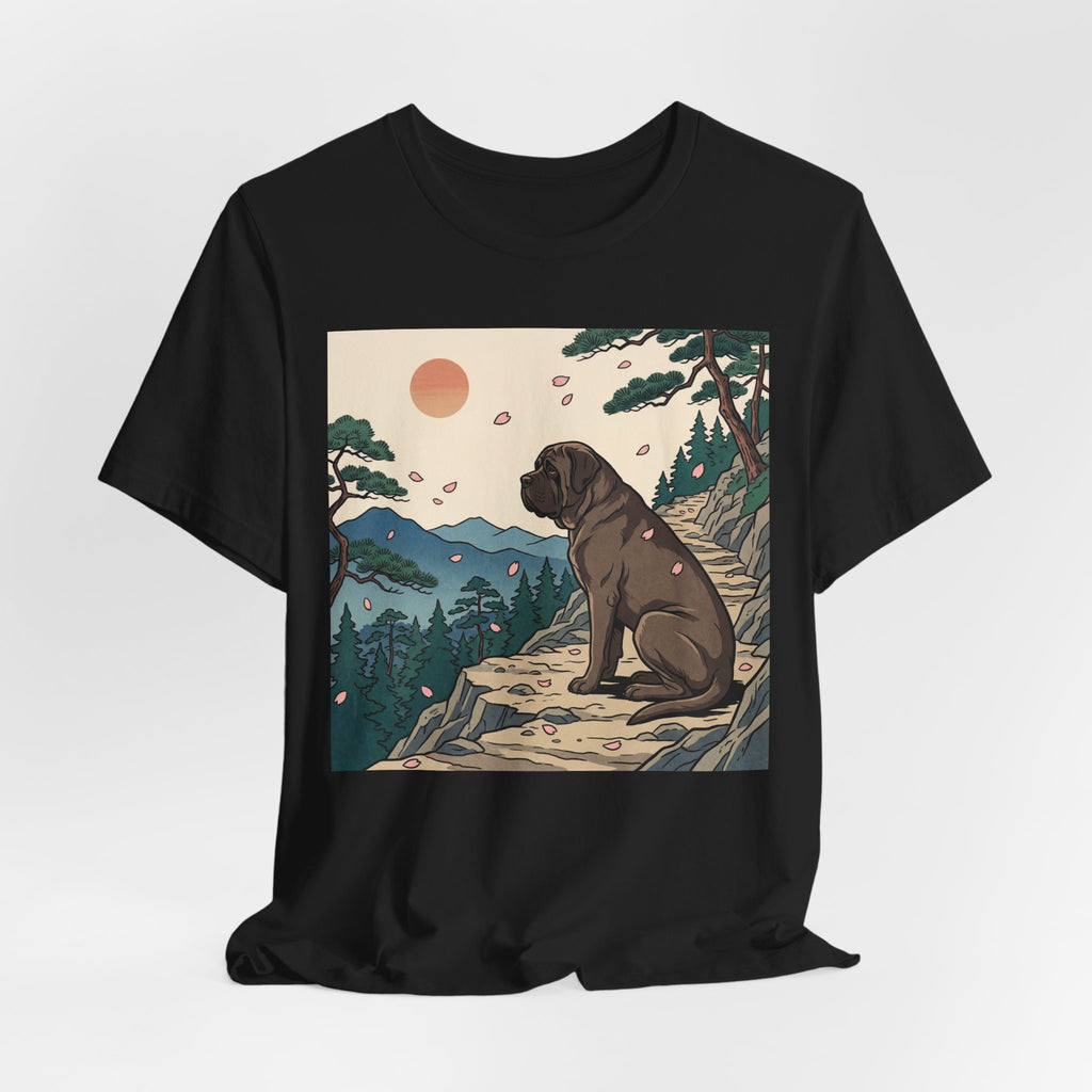 Hiroshige Style Mastiff T-Shirt — Cherry Blossom Mountain Art Print