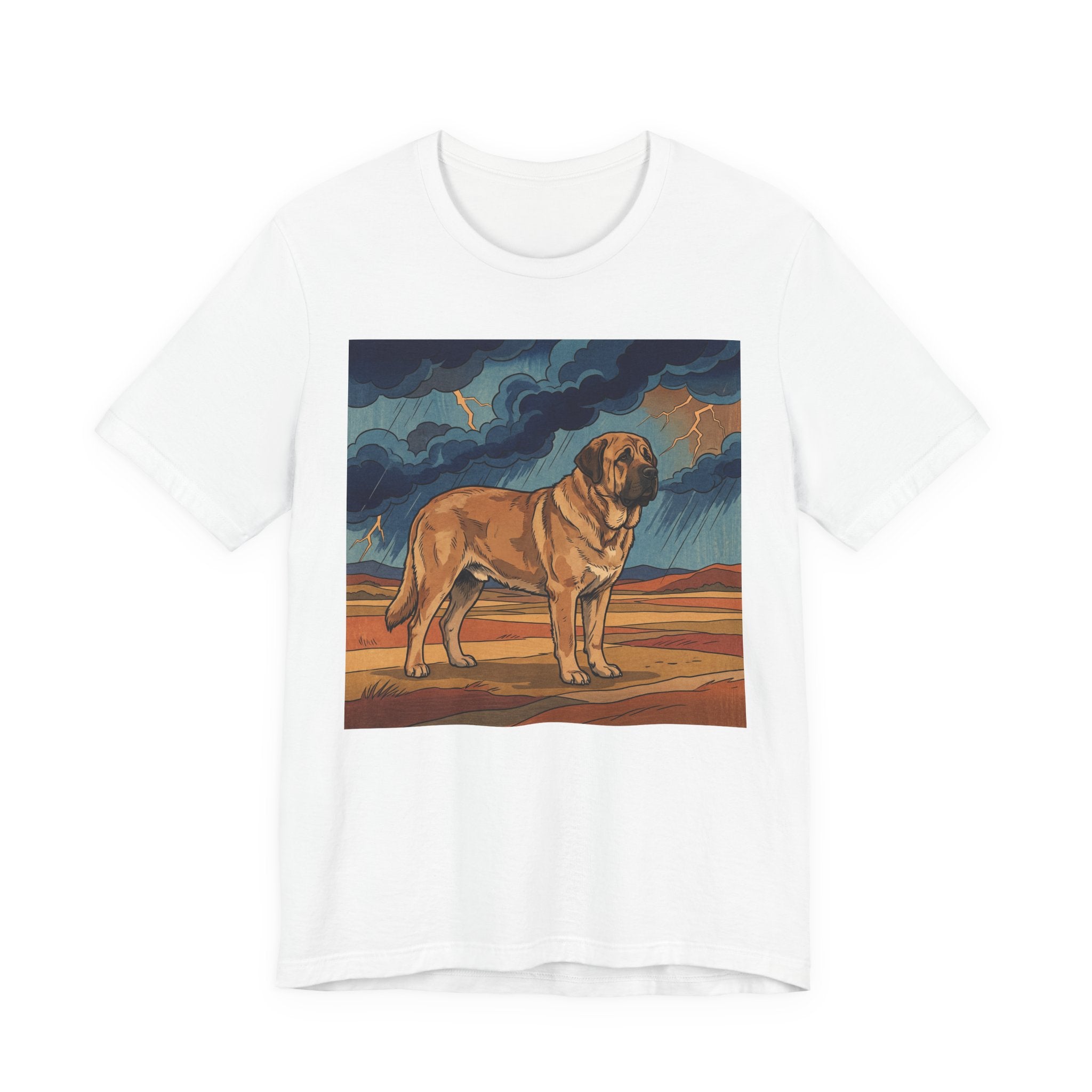 Woodblock Print Spanish Mastiff T-Shirt — Desert Storm Lightning Art Print