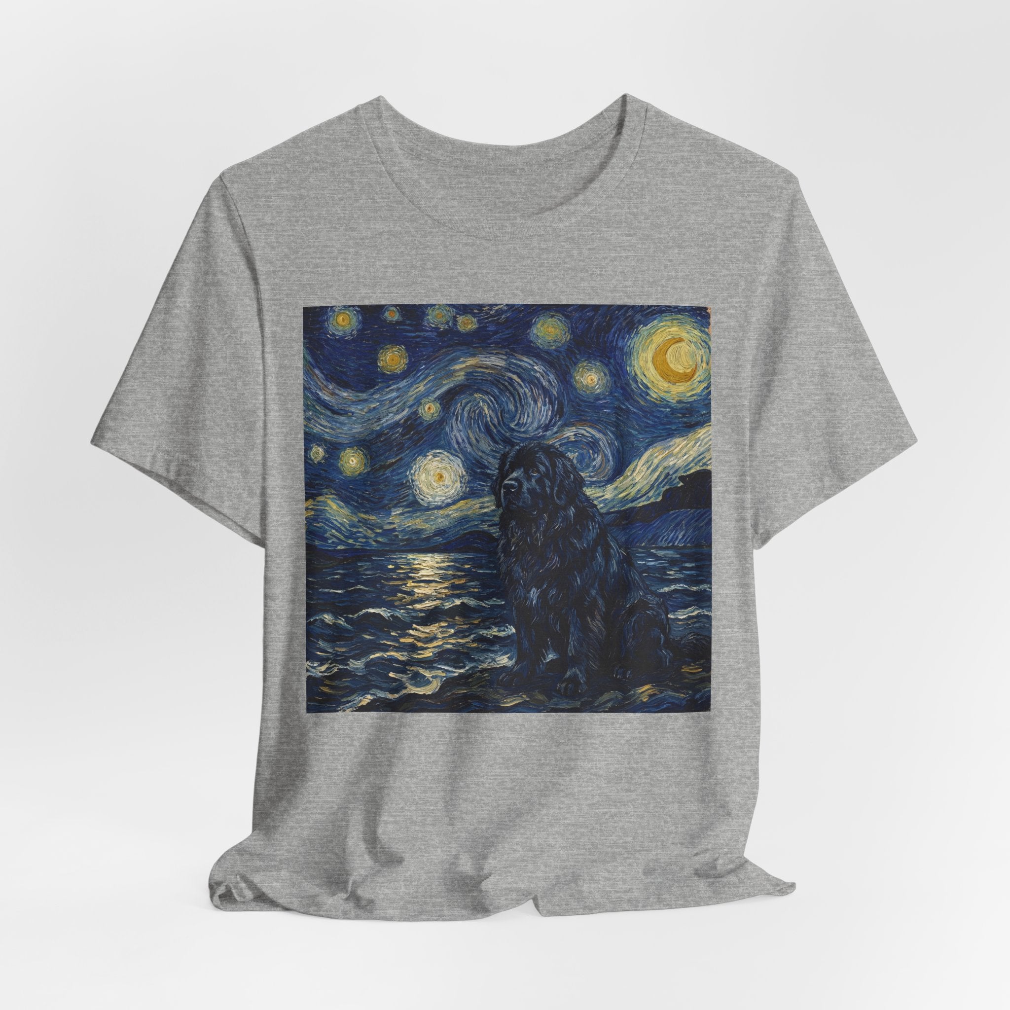 Van Gogh Style Newfoundland T-Shirt — Moonlit Seascape Art Print