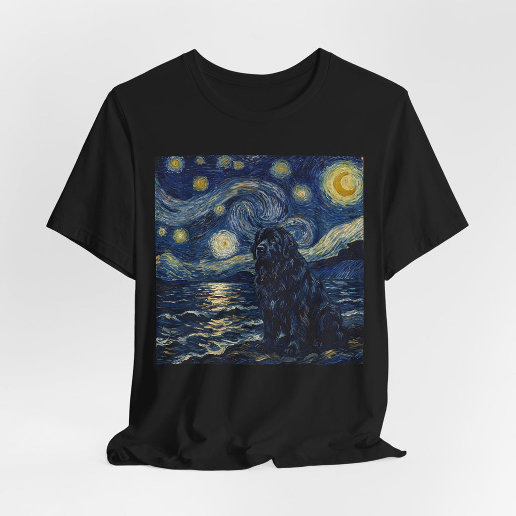 Van Gogh Style Newfoundland T-Shirt — Moonlit Seascape Art Print