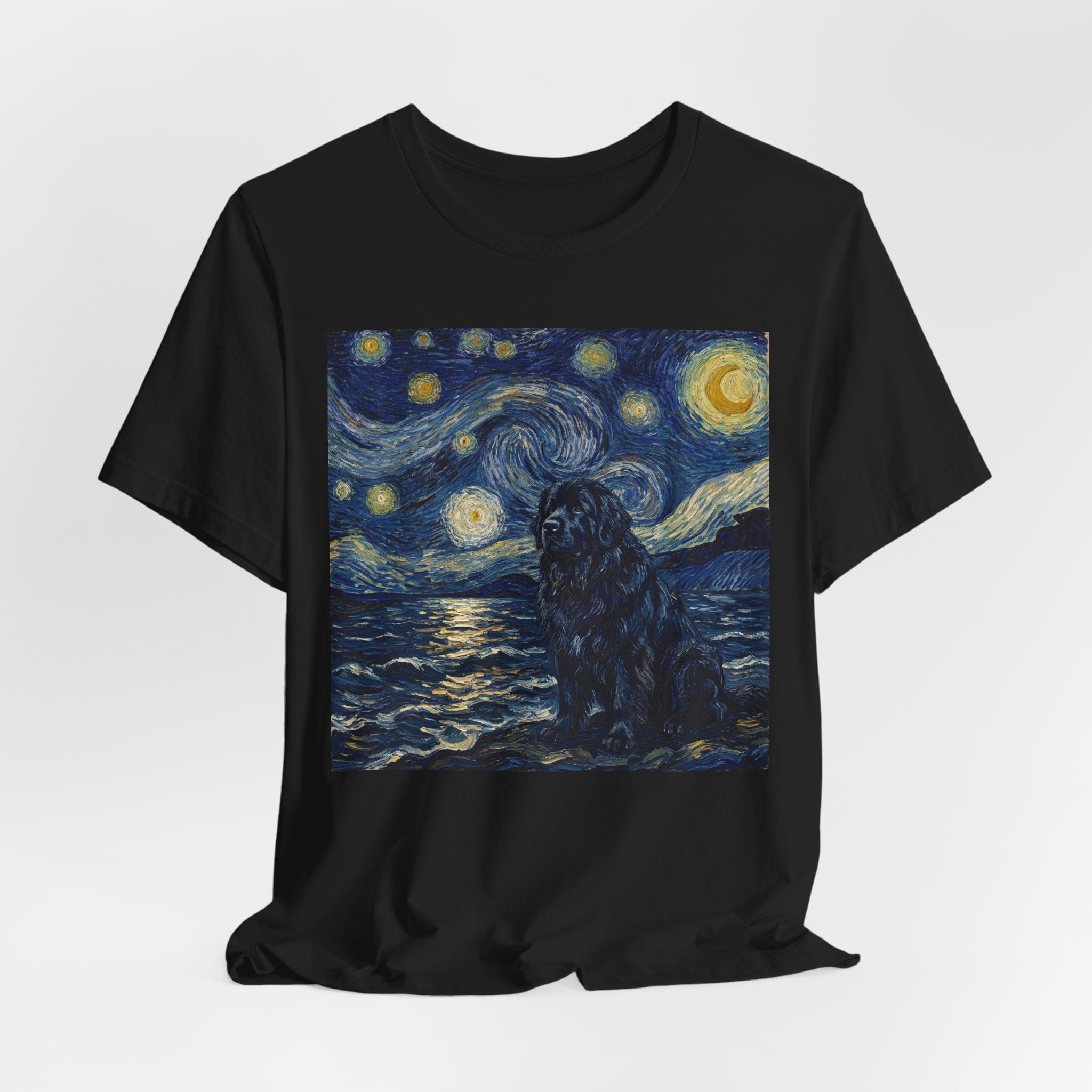 Van Gogh Style Newfoundland T-Shirt — Moonlit Seascape Art Print