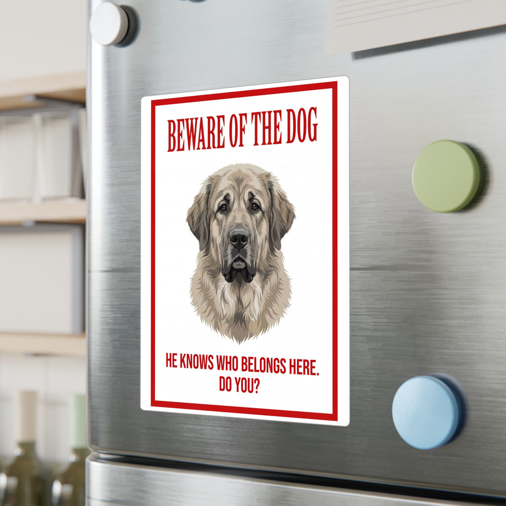Beware of Spanish Mastiff Sign – Bold Red Warning Outdoor Vinyl Decal – lifestyle view