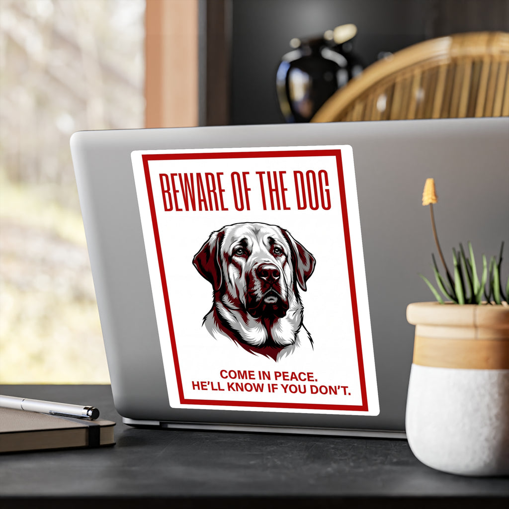 Beware of Mastiff Sign – Red Black Portrait Outdoor Vinyl Decal – alternate view