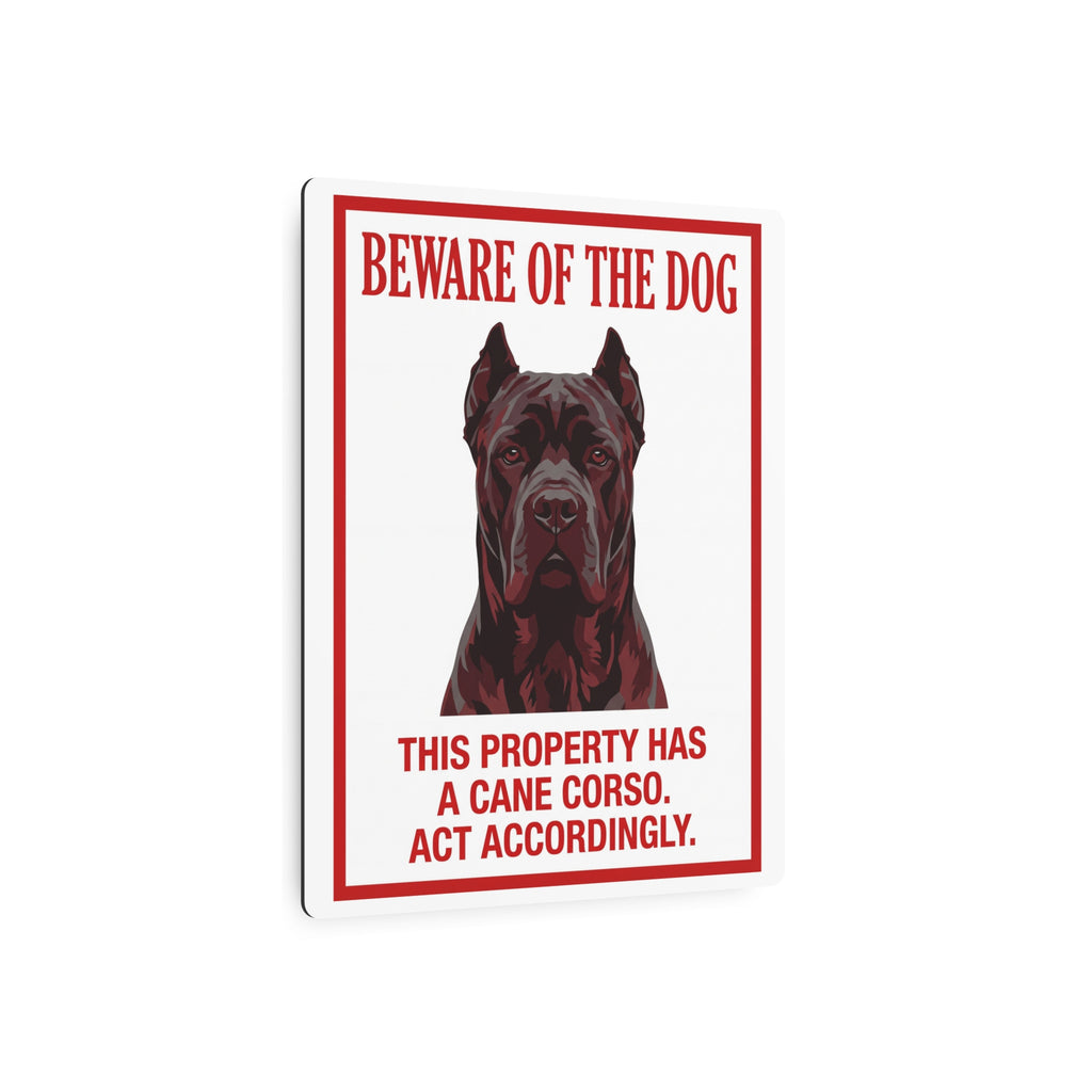 Beware of Cane Corso Metal Sign – Red Border Portrait Aluminum Wall Sign – lifestyle view