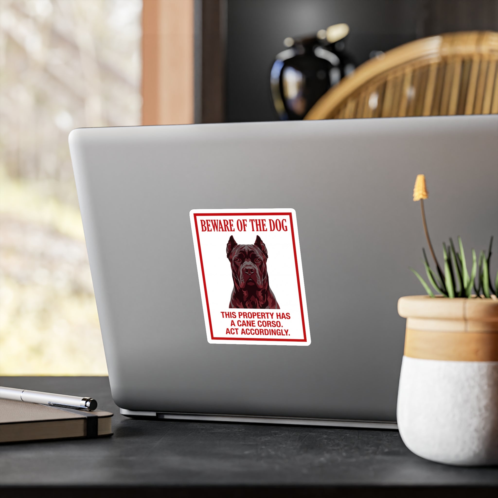 Beware of Cane Corso Sign – Bold Red Warning Outdoor Vinyl Decal – alternate view