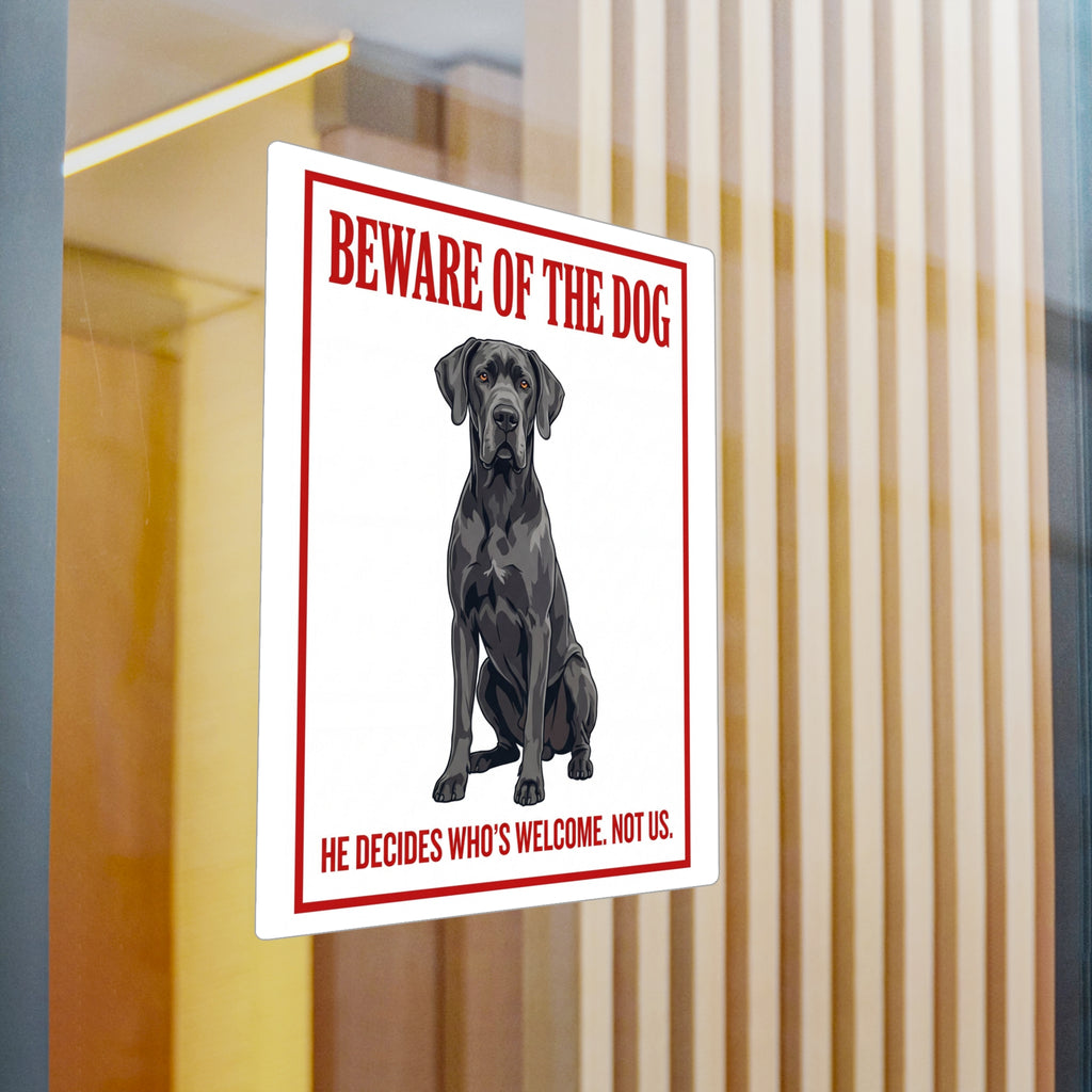 Beware of Great Dane Sign – Blue Steel Portrait Outdoor Vinyl Decal – detail view