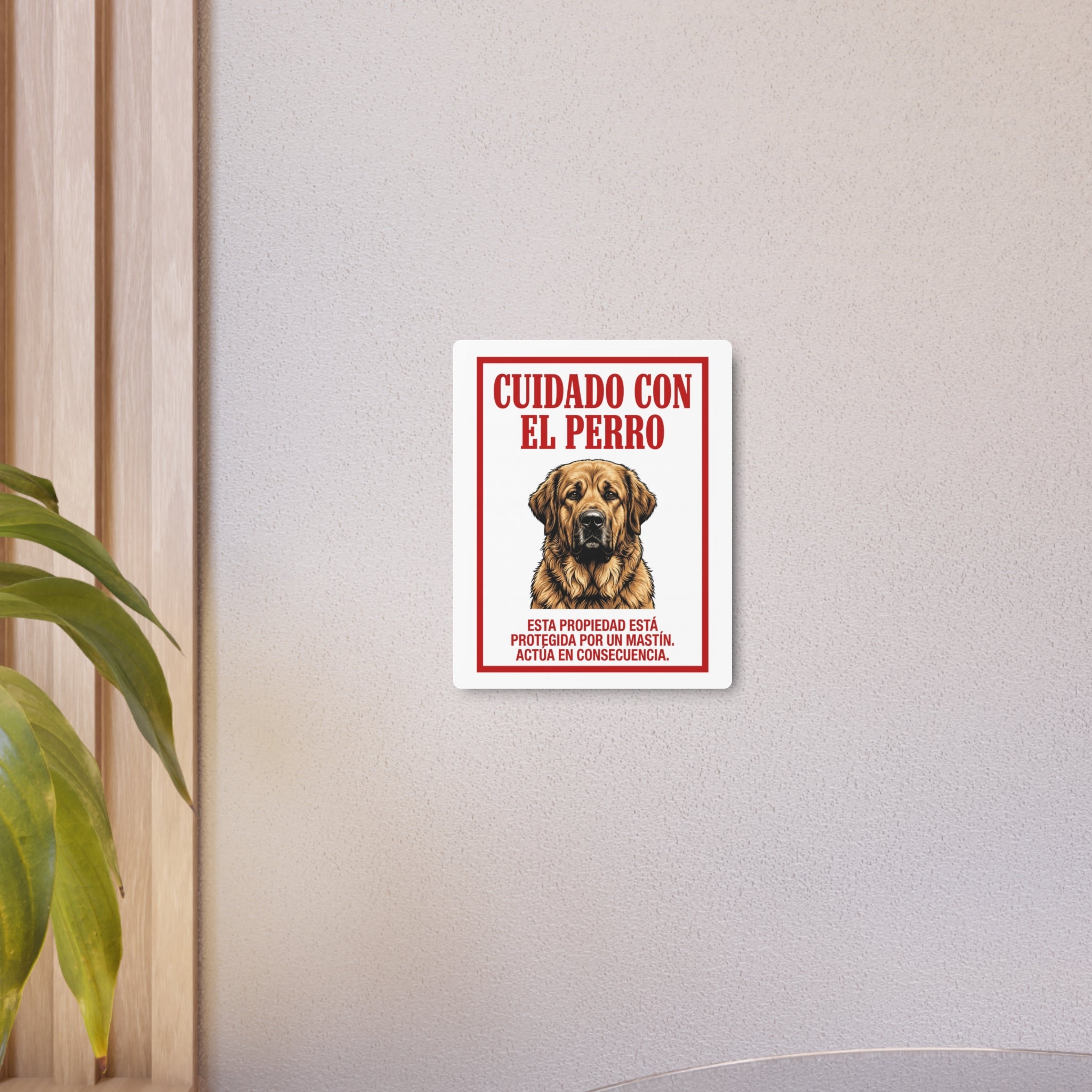 Beware of Spanish Mastiff Metal Sign – Red Border Aluminum Wall Sign – alternate view