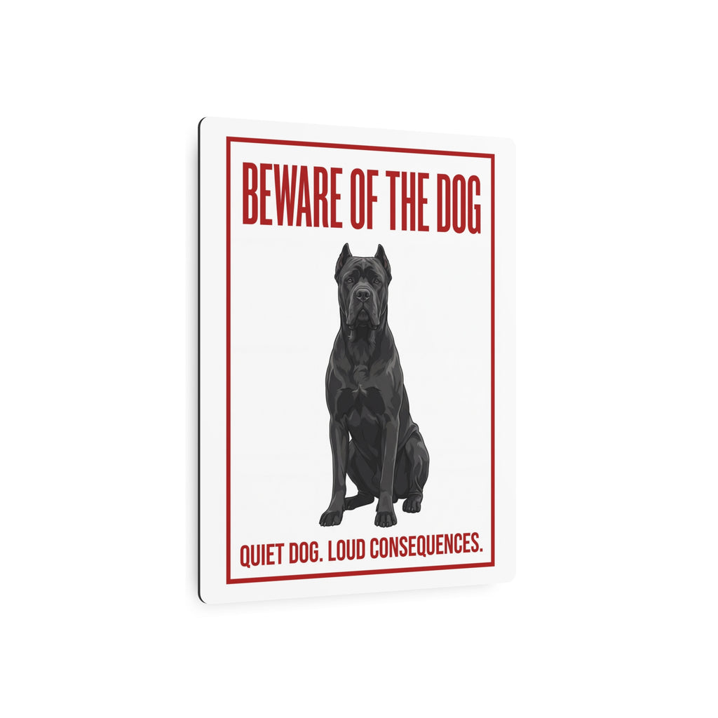 Beware of Cane Corso Metal Sign – Black Seated Portrait Aluminum Wall Sign – lifestyle view