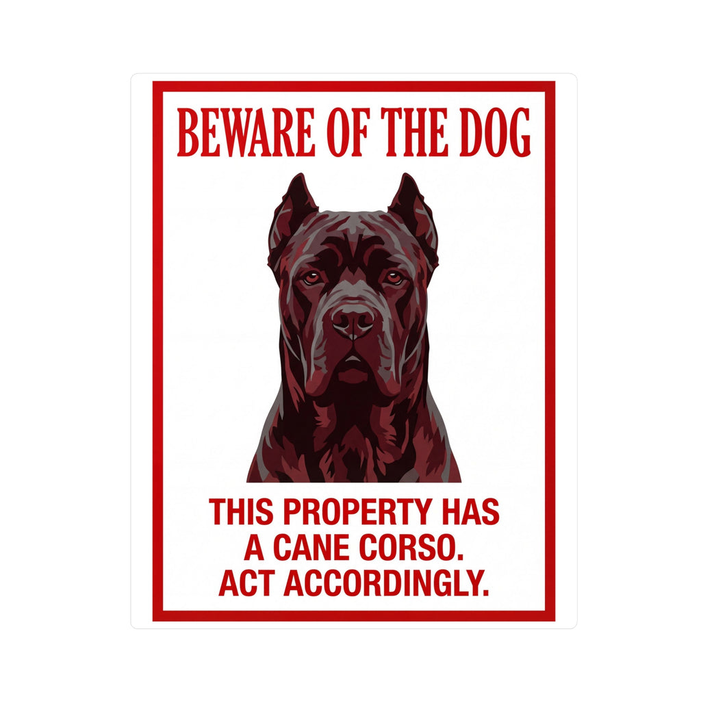 Beware of Cane Corso Sign – Bold Red Portrait Outdoor Vinyl Decal – side view
