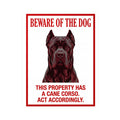 Beware of Cane Corso Sign – Bold Red Portrait Outdoor Vinyl Decal – side view