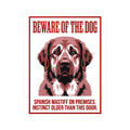 Beware of Spanish Mastiff Sign – Bold Red Portrait Outdoor Vinyl Decal – side view