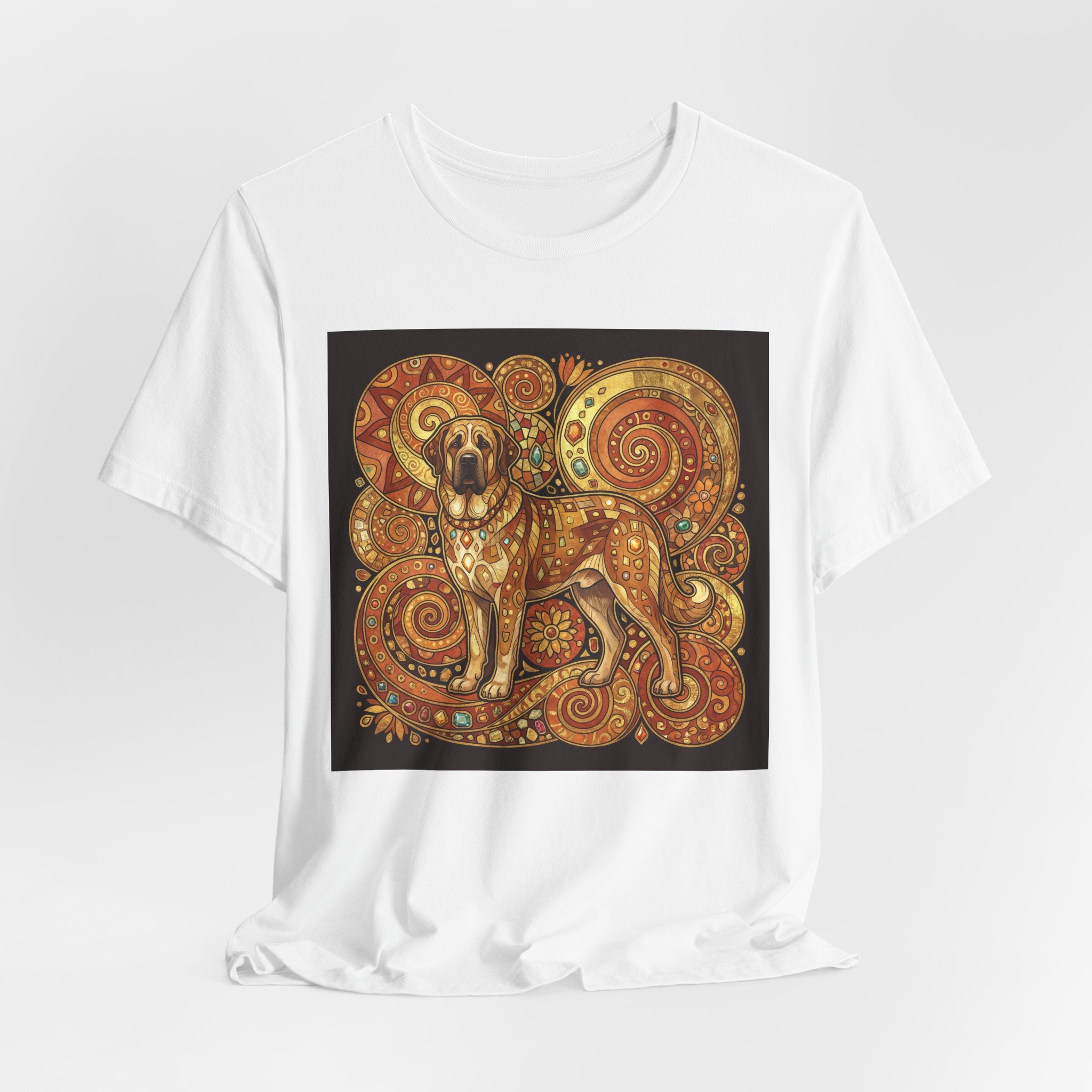 Klimt Style Spanish Mastiff T-Shirt — Gold Spiral Mosaic Art Print