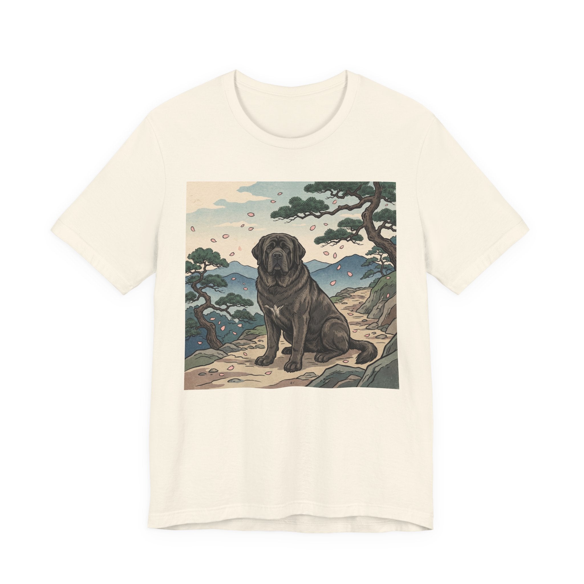 Hiroshige Style Mastiff T-Shirt — Cherry Blossom Mountain Art Print