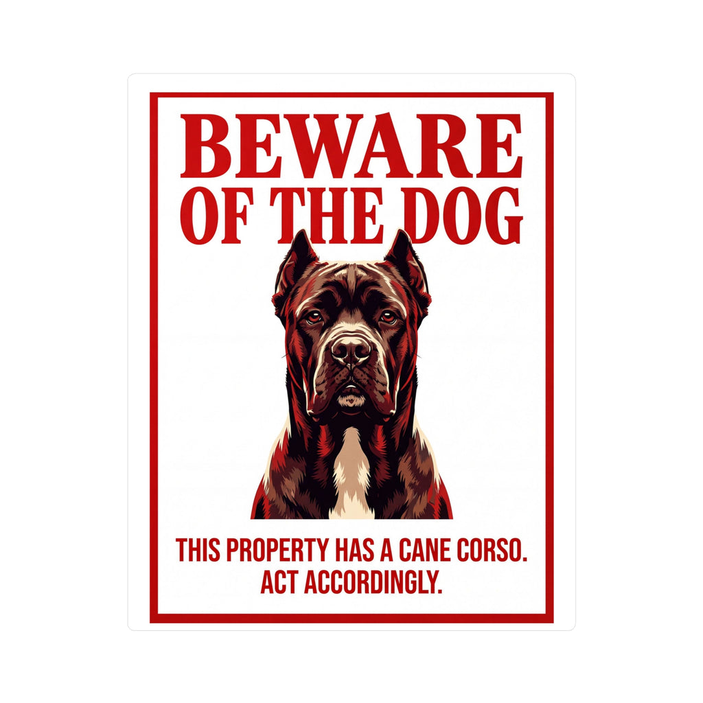 Beware of Cane Corso Sign – Bold Red Warning Outdoor Vinyl Decal – side view