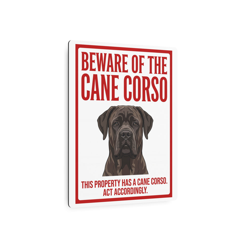 Beware of Cane Corso Metal Sign – Red Border Portrait Aluminum Wall Sign – lifestyle view