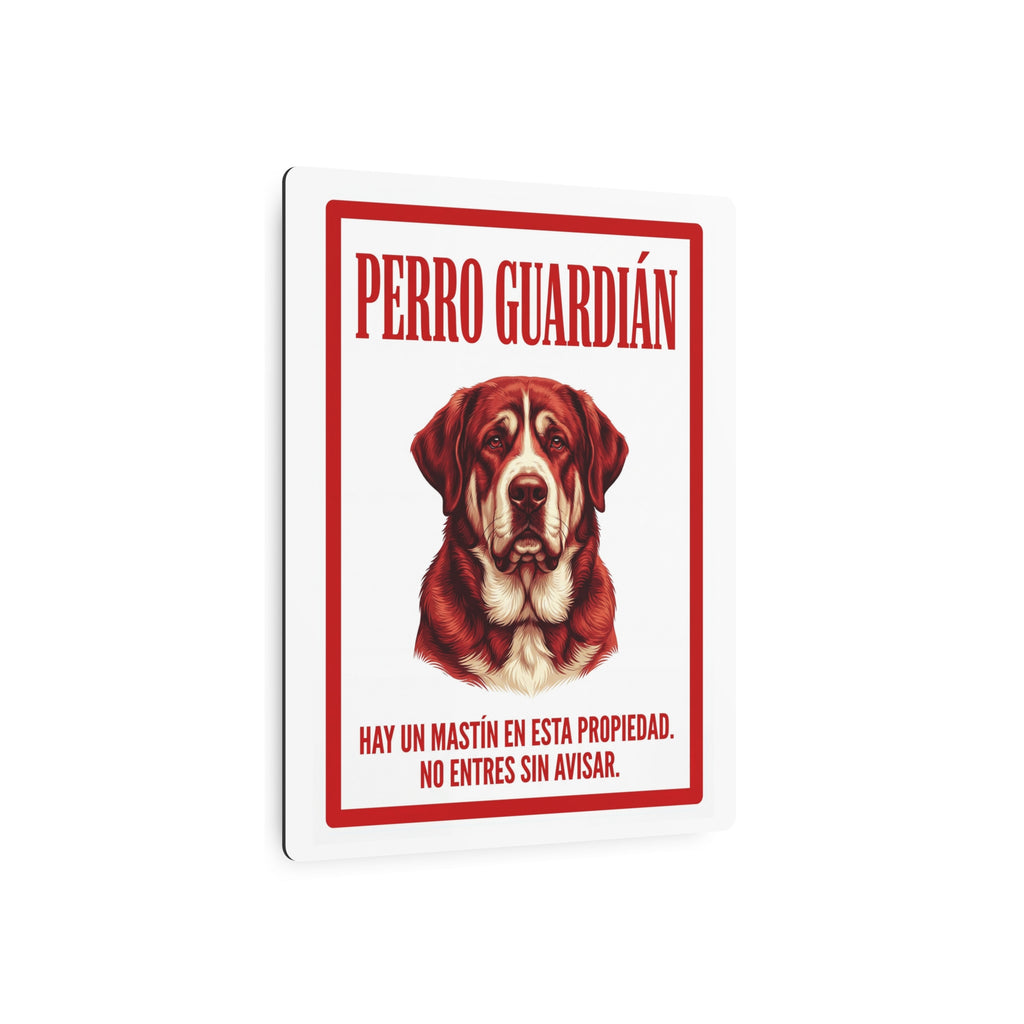 Beware of Spanish Mastiff Metal Sign – Red Portrait Aluminum Wall Sign – lifestyle view
