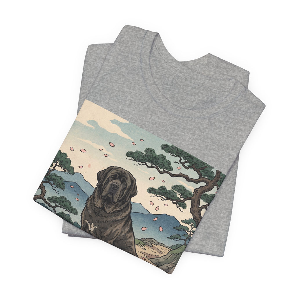 Hiroshige Style Mastiff T-Shirt — Cherry Blossom Mountain Art Print