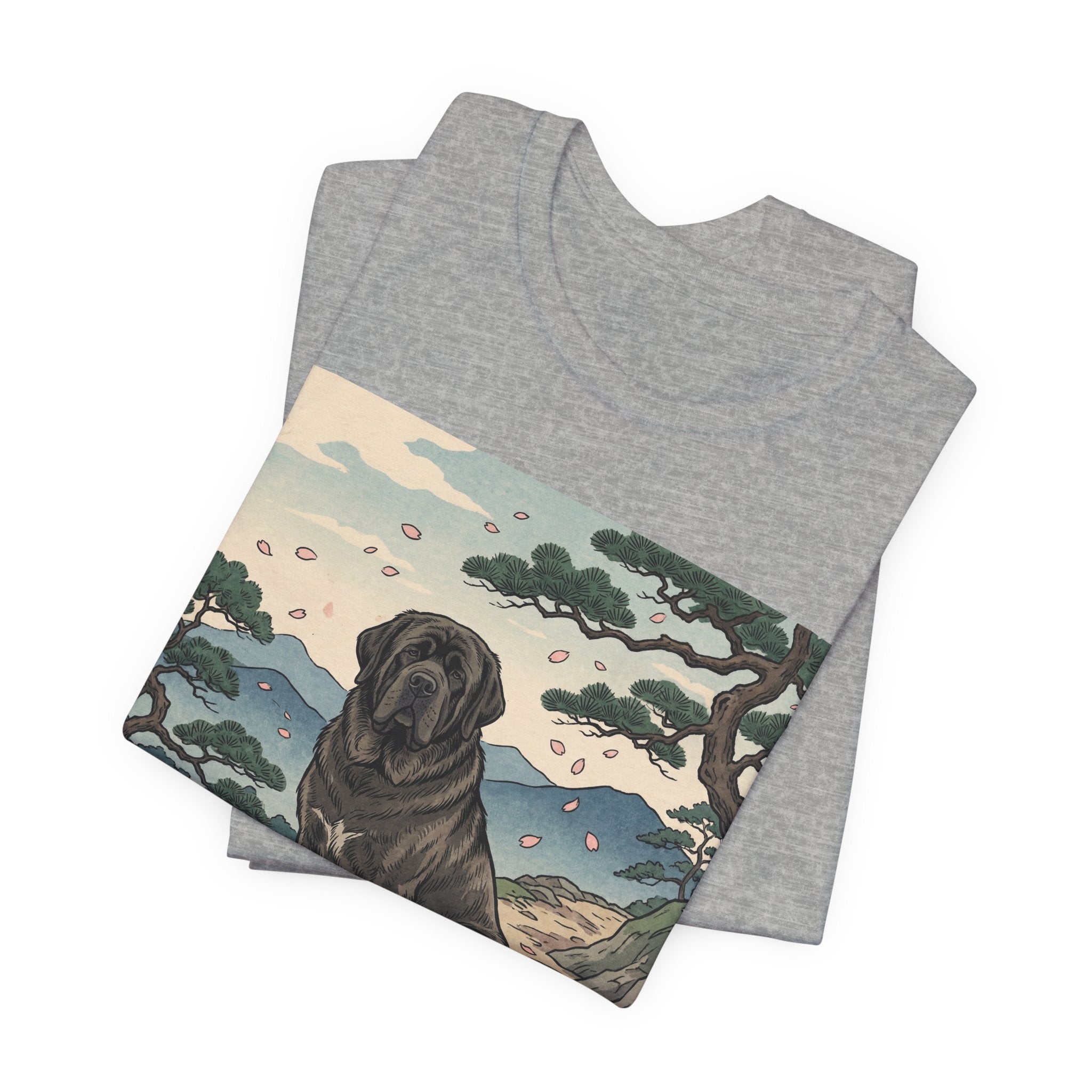 Hiroshige Style Mastiff T-Shirt — Cherry Blossom Mountain Art Print