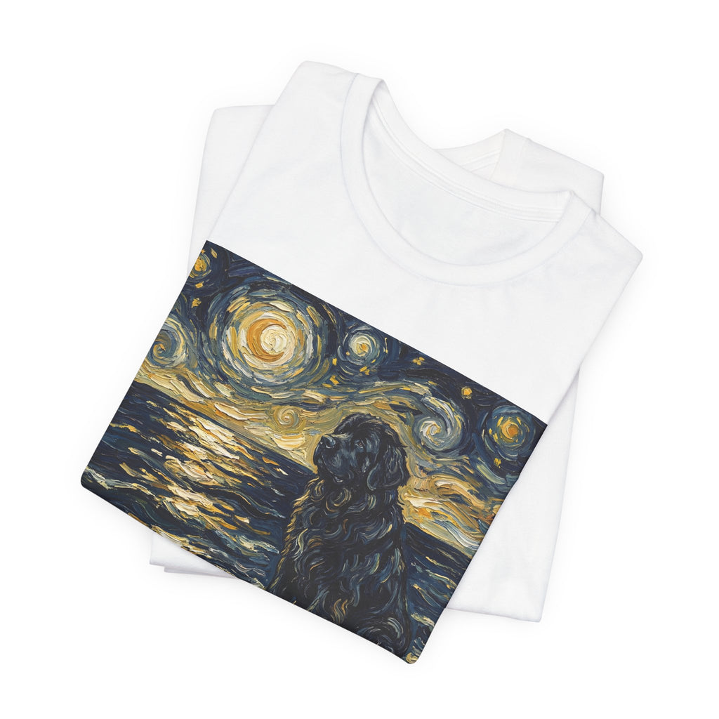 Van Gogh Style Newfoundland T-Shirt — Moonlit Ocean Waves Art Print