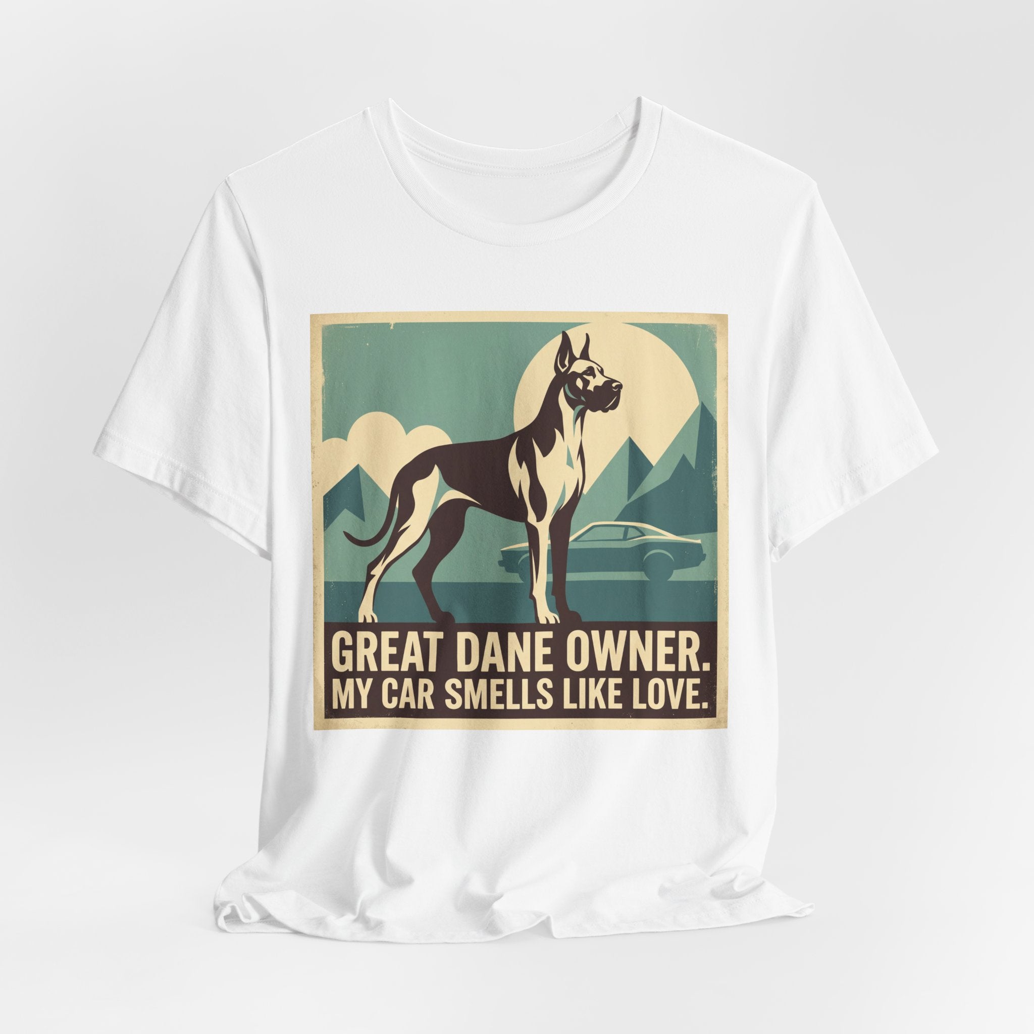 Great Dane Vintage Retro Art T-Shirt | Teal Mountain Silhouette