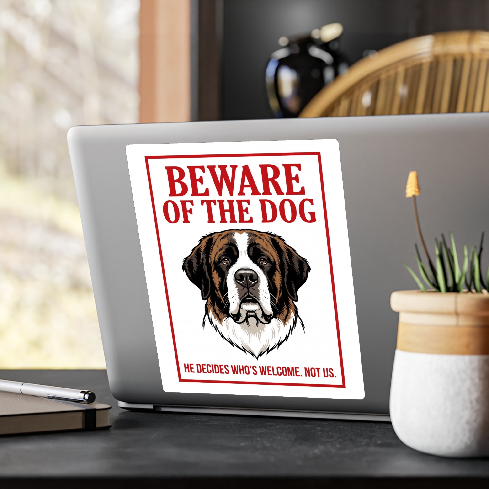 Beware of Saint Bernard Sign – Bold Red Warning Outdoor Vinyl Decal – alternate view